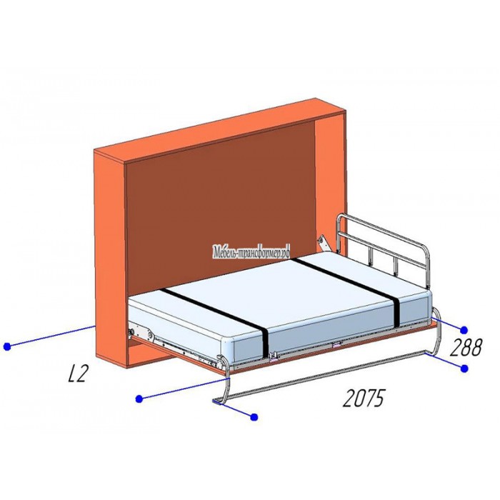 Двуспальная горизонтальная шкаф-кровать 1400*2000  РФ108 с диваном Luxe
